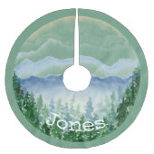 Aquarell-Weihnachts-Kiefern-Monogramm-Name  Polyester Weihnachtsbaumdecke (Vorderseite)