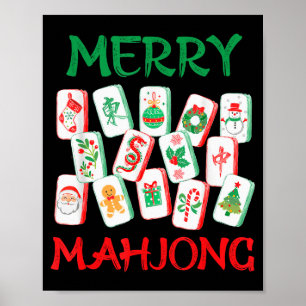 Aquarell-Weihnachts-Mahjong-Kacheln Chinesisches M Poster