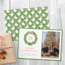 Aquarell-Weihnachts-Monogramm-Schleife-Kranz-Foto