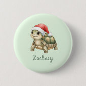 Aquarell-Weihnachts-Schildkröte-Santa-Hut Button (Vorderseite)