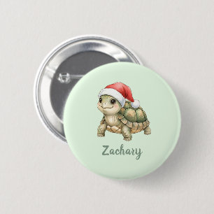 Aquarell-Weihnachts-Schildkröte-Santa-Hut Button