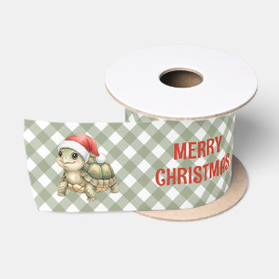 Aquarell-Weihnachts-Schildkröte-Santa-Hut Satinband