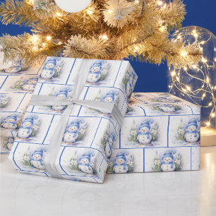 Aquarell-Weihnachts-Schneemänner in Schneeflocken Geschenkpapier
