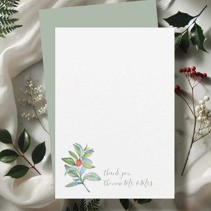 Aquarell Weihnachts-Stechpalme & Beeren Danke Mitteilungskarte