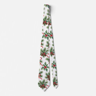 Aquarell-Weihnachts-Tannenzapfen- und Stechpalmenb Krawatte