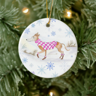 Aquarell-Weihnachts-Whippet im Pullover Keramik Ornament