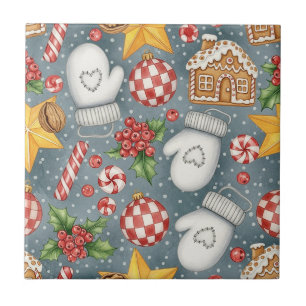 Aquarell-Weihnachts-Zuckerrohr-Lebkuchen Fliese