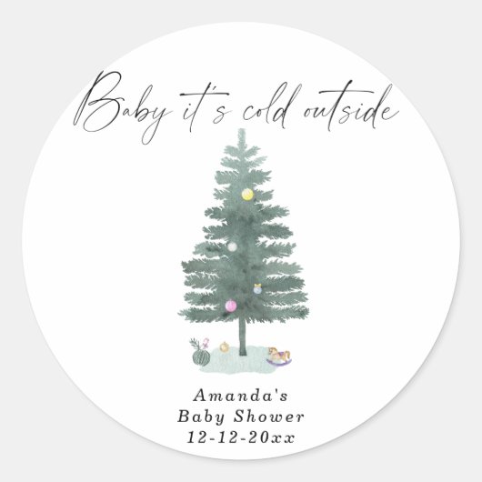 Aquarell-Weihnachtsbaum-Baby-Party Runder Aufkleber (Vorderseite)