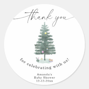 Aquarell-Weihnachtsbaum Danke Runder Aufkleber