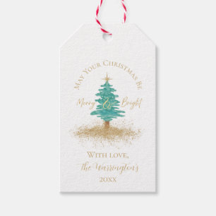 Aquarell-Weihnachtsbaum, "Fröhlich & Hell" Geschenkanhänger