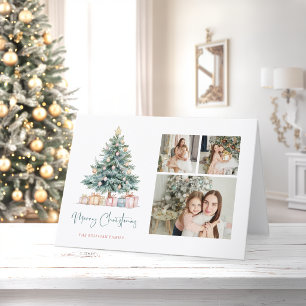 Aquarell-Weihnachtsbaum-Kalligrafie-Dreifoto-Vorla Feiertagskarte