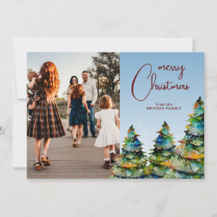 Aquarell-Weihnachtsbaum Künstlerisches Familienfot Feiertagskarte