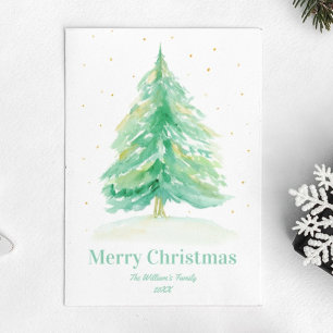 Aquarell-Weihnachtsbaum mit goldenem Schnee Postkarte