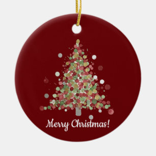 Aquarell-Weihnachtsbaum mit Punkten Keramik Ornament