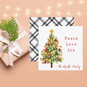 Aquarell-Weihnachtsbaum Modern Frieden Liebe Freud Mitteilungskarte