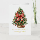 Aquarell-Weihnachtsbaum Roter Gingham-Bogen Foto (Vorderseite)