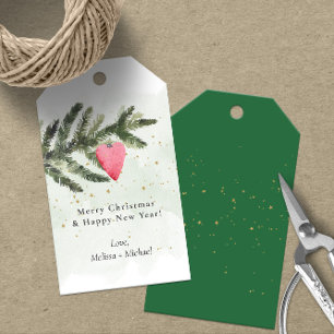 Aquarell 🎄 Weihnachtsbaum & Rotes Herz Geschenkanhänger
