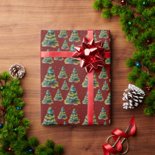 Aquarell-Weihnachtsbaum-Schneeflocken-Zeichnung Ro Geschenkpapier