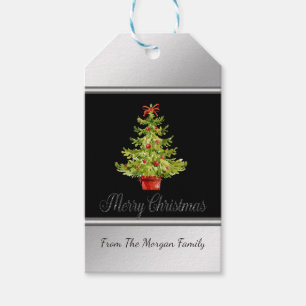 Aquarell-Weihnachtsbaum, Schwarz, Silber Geschenkanhänger