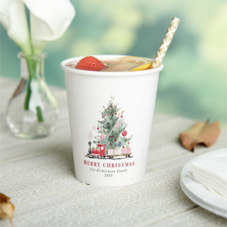 Aquarell-Weihnachtsbaum-Spielzeug-Zug individuell Pappbecher