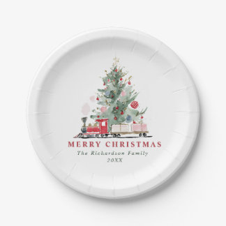 Aquarell-Weihnachtsbaum-Spielzeug-Zug individuell Pappteller
