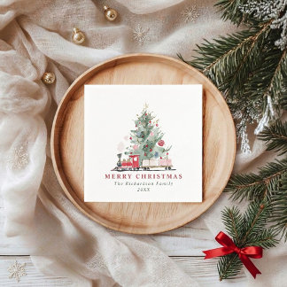 Aquarell-Weihnachtsbaum-Spielzeug-Zug individuell Serviette