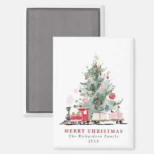 Aquarell-Weihnachtsbaum-Spielzeug-Zug Magnet