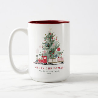 Aquarell-Weihnachtsbaum-Spielzeug-Zug-Persönliche Zweifarbige Tasse
