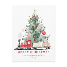 Aquarell-Weihnachtsbaum-Spielzeugzug