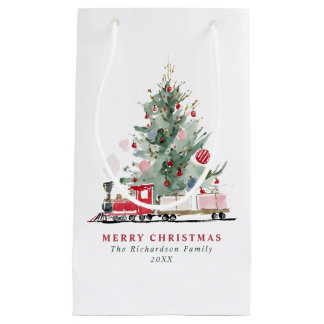 Aquarell-Weihnachtsbaum-Spielzeugzug Kleine Geschenktüte