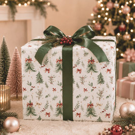 Aquarell-Weihnachtsbaum- und Stechpalmen-Geschenkp Geschenkpapier