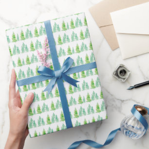 Aquarell-Weihnachtsbäume Grün Weiß Geschenkpapier