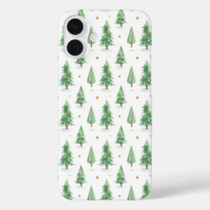 Aquarell-Weihnachtsbäume Nahtloses Muster iPhone 16 Plus Hülle