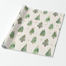 Aquarell-Weihnachtsbäume-Schneeflocken-Feier Geschenkpapier