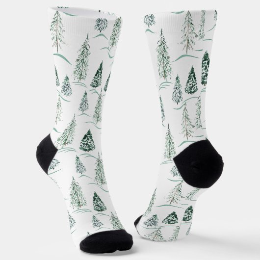 Aquarell-Weihnachtsbäume. Winterwald. Socken (Gewinkelt)