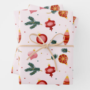 Aquarell-Weihnachtsdekoration Rosa  Geschenkpapier Set