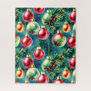 Aquarell-Weihnachtsdekorationen, Rot und Türkisgrü Puzzle