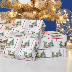 Aquarell-Weihnachtselfen in Schneeflocken Geschenkpapier