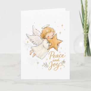 Aquarell-Weihnachtsengel mit Stern Karte