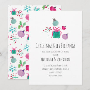Aquarell-Weihnachtsfeier-Geschenkaustausch  Einladung