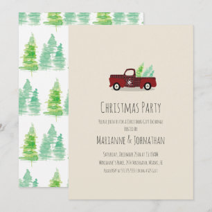 Aquarell-Weihnachtsfeier Rustikales Karo-LKW Einladung