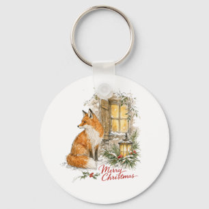 Aquarell-Weihnachtsfuchs mit Laterne Schlüsselanhänger