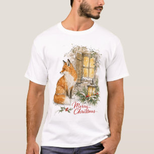 Aquarell-Weihnachtsfuchs mit Laterne T-Shirt