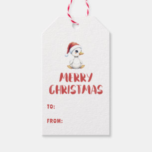 Aquarell-Weihnachtsgans-Ente mit Weihnachtsmannmüt Geschenkanhänger