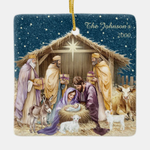 Aquarell-Weihnachtsgeburt Keramikornament