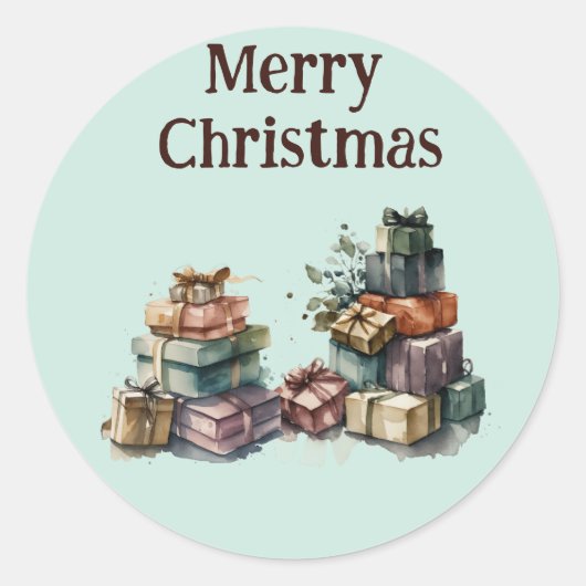 Aquarell-Weihnachtsgeschenke Runder Aufkleber (Vorderseite)