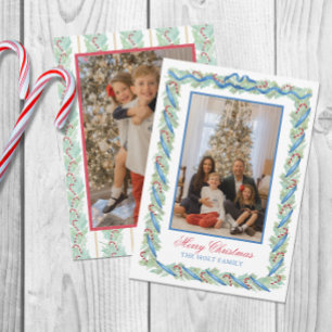 Aquarell-Weihnachtsgirlande und Zuckerstangen-Foto Feiertagskarte