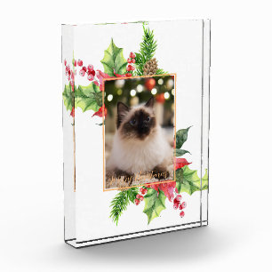 Aquarell-Weihnachtsgrün mit Poinsettie Fotoblock