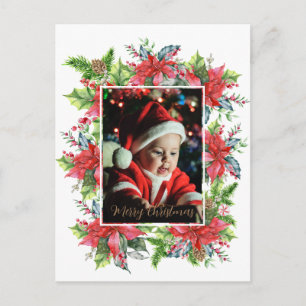 Aquarell-Weihnachtsgrün mit Poinsettie-Post Postkarte