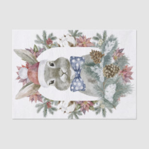 Aquarell-Weihnachtskaninchen mit gepunkteter Schle Seidenpapier